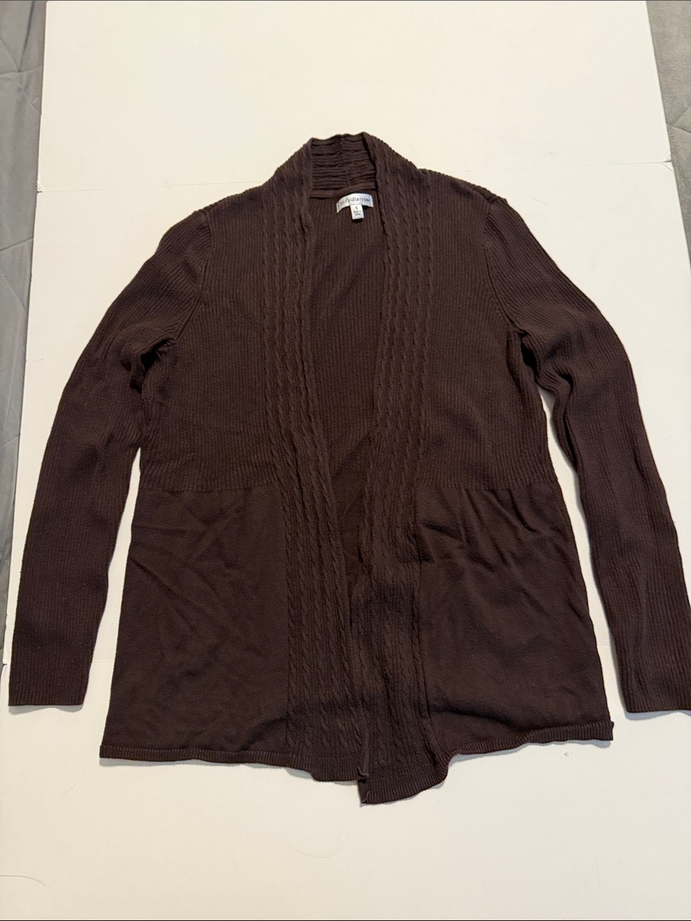 croft & barrow Brown Open-Front Cable-Trim Cardigan